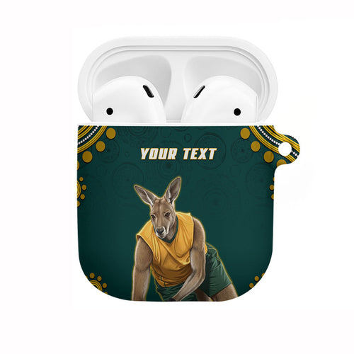 Personalized Kookaburras Field Hockey Kangaroo AirPods Case Indigenous Australian Dot Art Style In Green And Gold