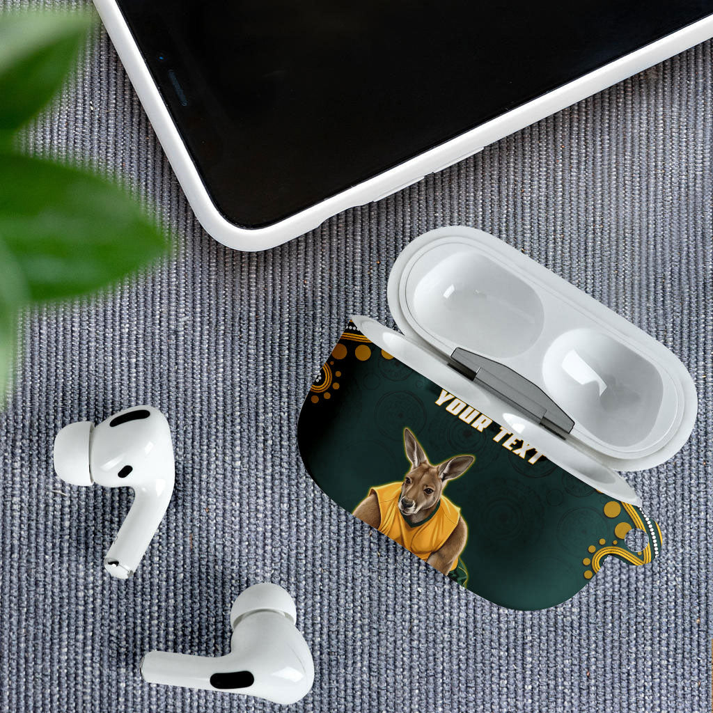 Personalized Kookaburras Field Hockey Kangaroo AirPods Case Indigenous Australian Dot Art Style In Green And Gold