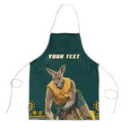 Personalized Kookaburras Field Hockey Kangaroo Apron Indigenous Australian Dot Art Style In Green And Gold