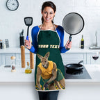 Personalized Kookaburras Field Hockey Kangaroo Apron Indigenous Australian Dot Art Style In Green And Gold