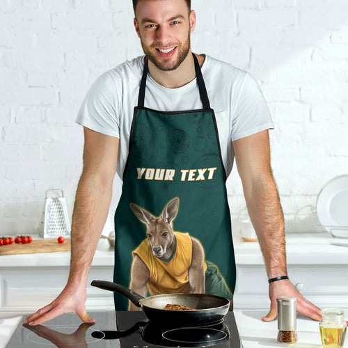 Personalized Kookaburras Field Hockey Kangaroo Apron Indigenous Australian Dot Art Style In Green And Gold