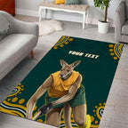 Personalized Kookaburras Field Hockey Kangaroo Area Rug Indigenous Australian Dot Art Style In Green And Gold
