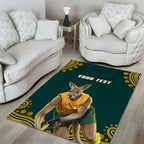 Personalized Kookaburras Field Hockey Kangaroo Area Rug Indigenous Australian Dot Art Style In Green And Gold