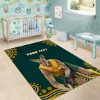 Personalized Kookaburras Field Hockey Kangaroo Area Rug Indigenous Australian Dot Art Style In Green And Gold