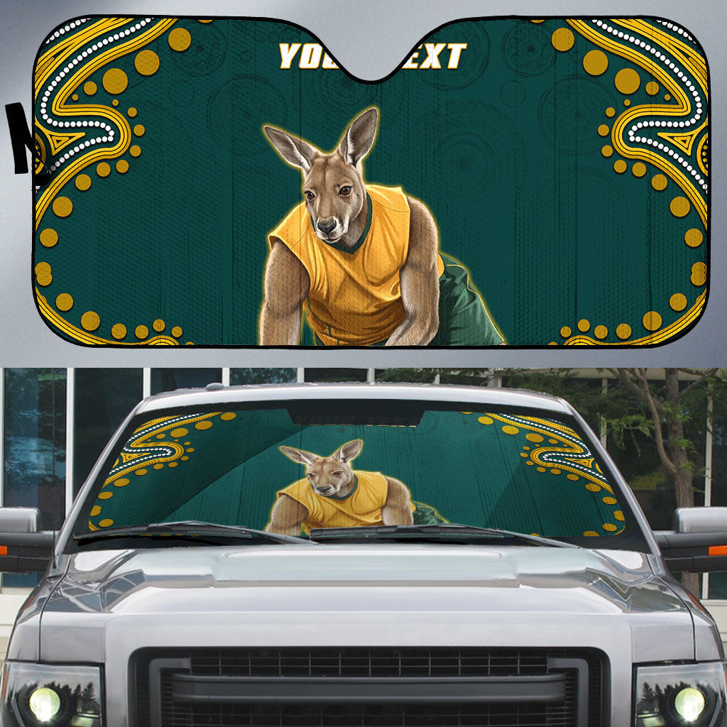 Personalized Kookaburras Field Hockey Kangaroo Auto Sun Shade Indigenous Australian Dot Art Style In Green And Gold