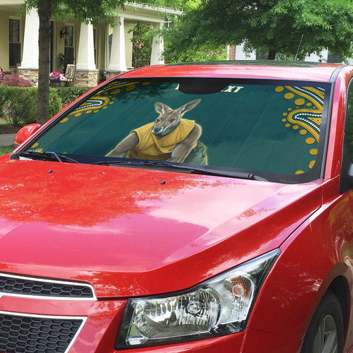 Personalized Kookaburras Field Hockey Kangaroo Auto Sun Shade Indigenous Australian Dot Art Style In Green And Gold