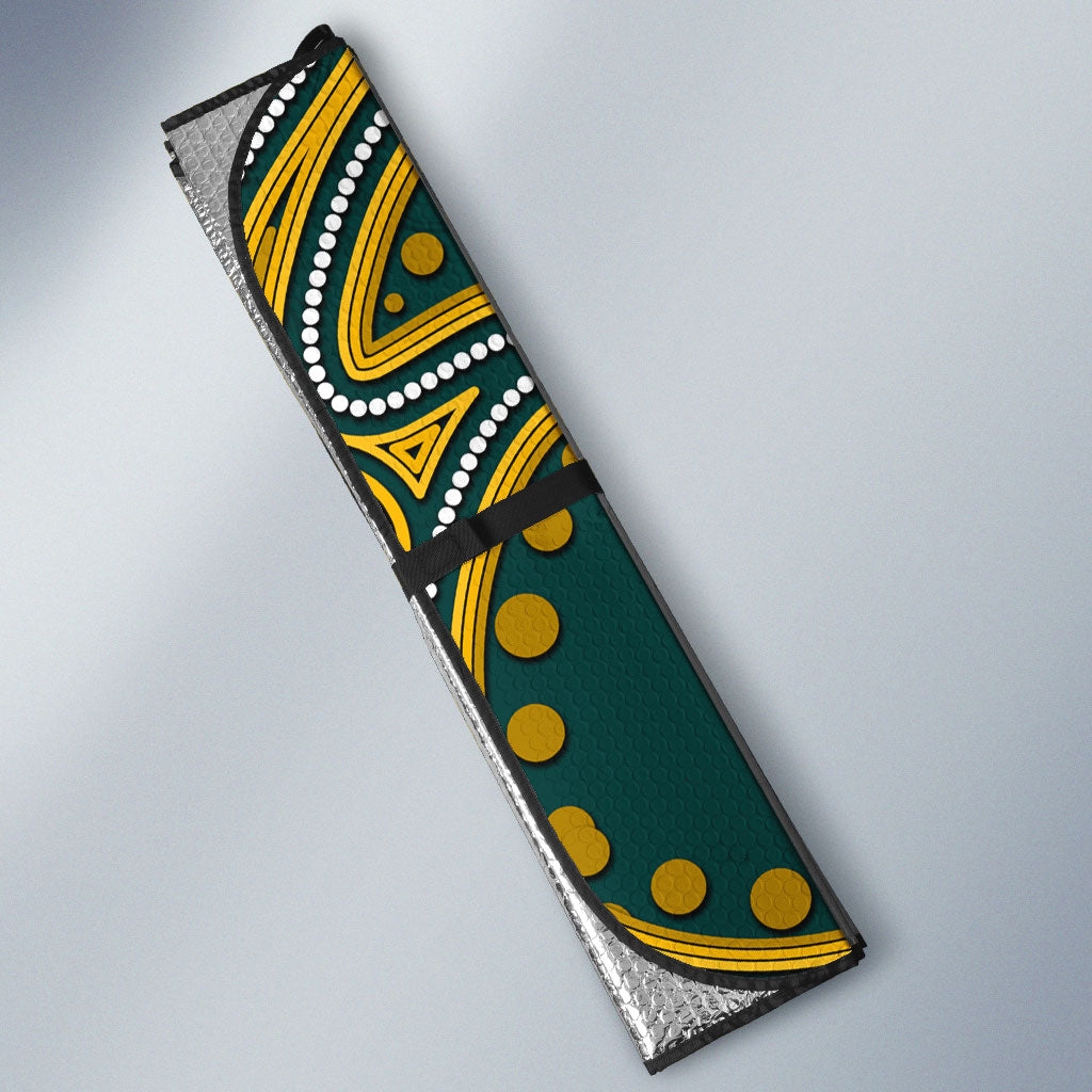 Personalized Kookaburras Field Hockey Kangaroo Auto Sun Shade Indigenous Australian Dot Art Style In Green And Gold