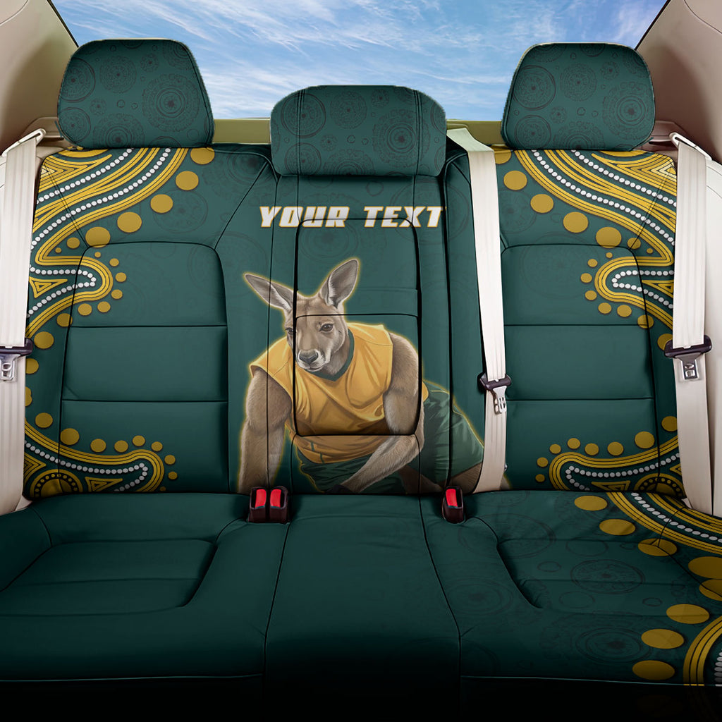 Personalized Kookaburras Field Hockey Kangaroo Back Car Seat Cover Indigenous Australian Dot Art Style In Green And Gold