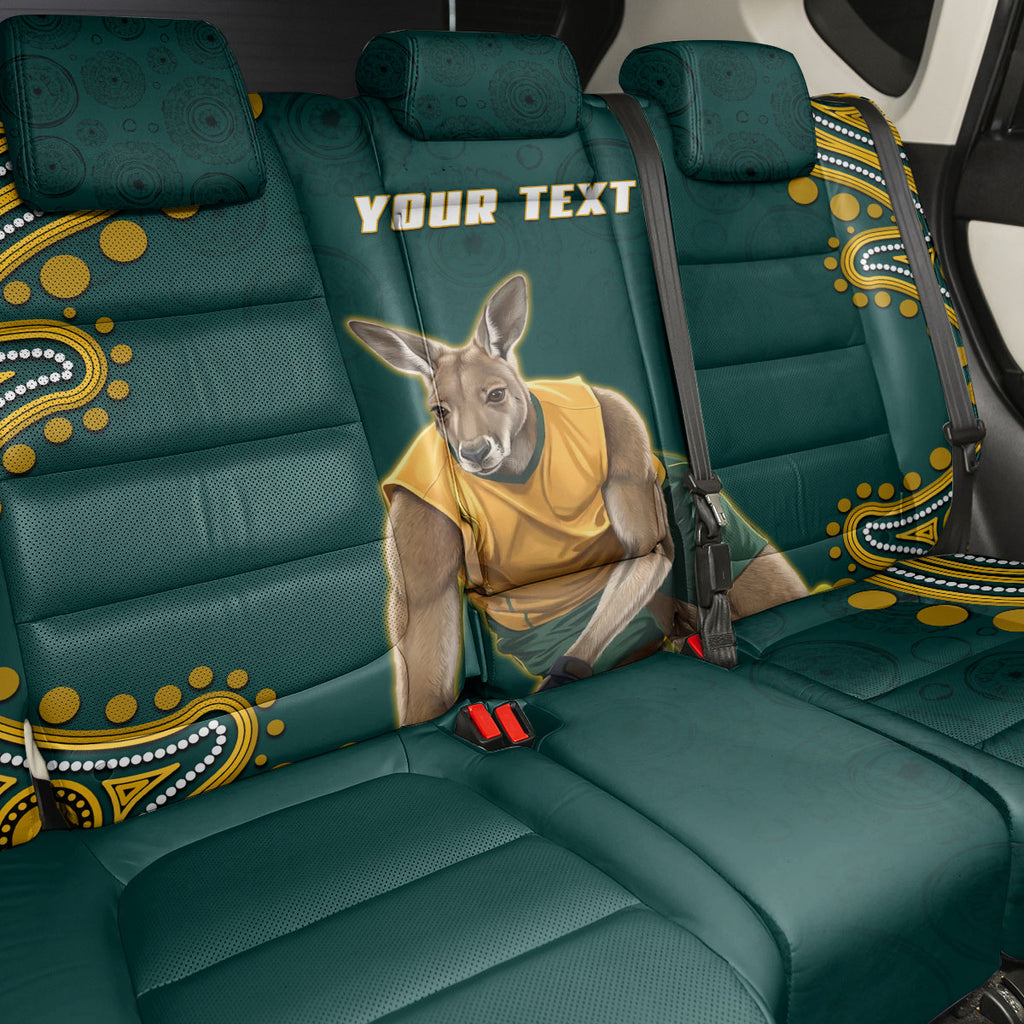 Personalized Kookaburras Field Hockey Kangaroo Back Car Seat Cover Indigenous Australian Dot Art Style In Green And Gold