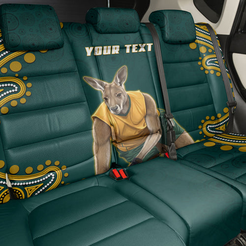 Personalized Kookaburras Field Hockey Kangaroo Back Car Seat Cover Indigenous Australian Dot Art Style In Green And Gold