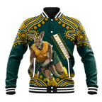Personalized Kookaburras Field Hockey Kangaroo Baseball Jacket Indigenous Australian Dot Art Style In Green And Gold