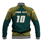 Personalized Kookaburras Field Hockey Kangaroo Baseball Jacket Indigenous Australian Dot Art Style In Green And Gold