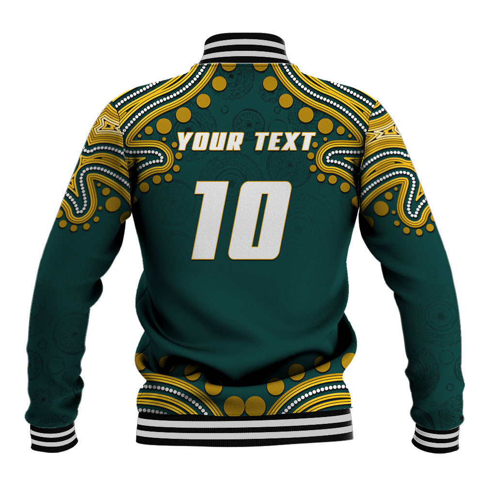 Personalized Kookaburras Field Hockey Kangaroo Baseball Jacket Indigenous Australian Dot Art Style In Green And Gold