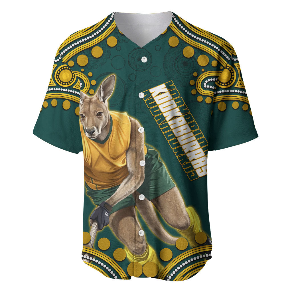 Personalized Kookaburras Field Hockey Kangaroo Baseball Jersey Indigenous Australian Dot Art Style In Green And Gold