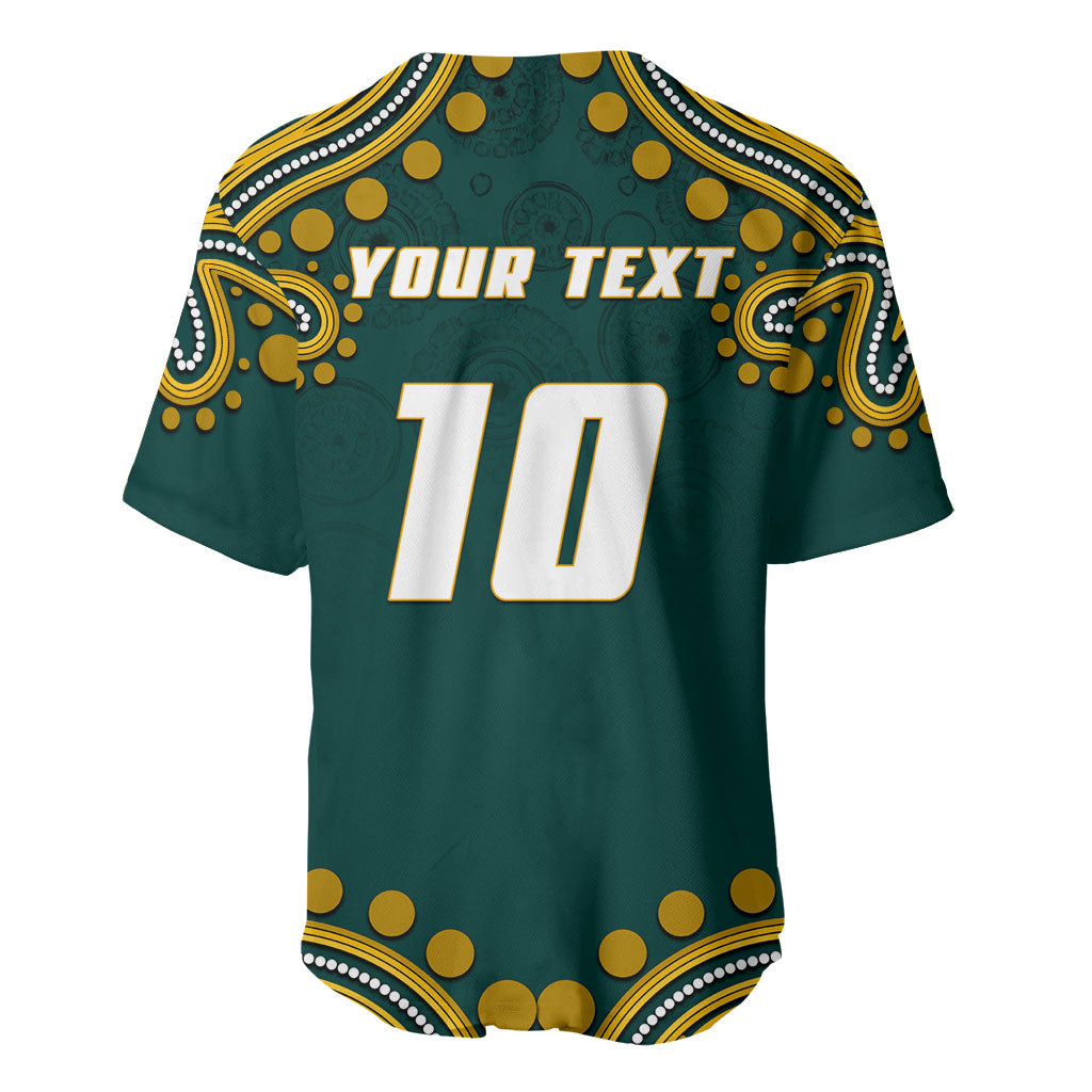 Personalized Kookaburras Field Hockey Kangaroo Baseball Jersey Indigenous Australian Dot Art Style In Green And Gold