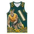 Personalized Kookaburras Field Hockey Kangaroo Basketball Jersey Indigenous Australian Dot Art Style In Green And Gold