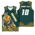 Personalized Kookaburras Field Hockey Kangaroo Basketball Jersey Indigenous Australian Dot Art Style In Green And Gold