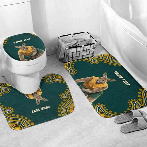 Personalized Kookaburras Field Hockey Kangaroo Bathroom Set Indigenous Australian Dot Art Style In Green And Gold