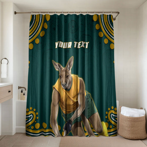 Personalized Kookaburras Field Hockey Kangaroo Bathroom Set Indigenous Australian Dot Art Style In Green And Gold