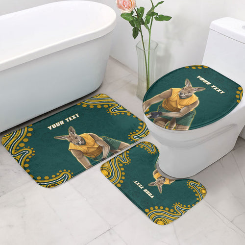 Personalized Kookaburras Field Hockey Kangaroo Bathroom Set Indigenous Australian Dot Art Style In Green And Gold