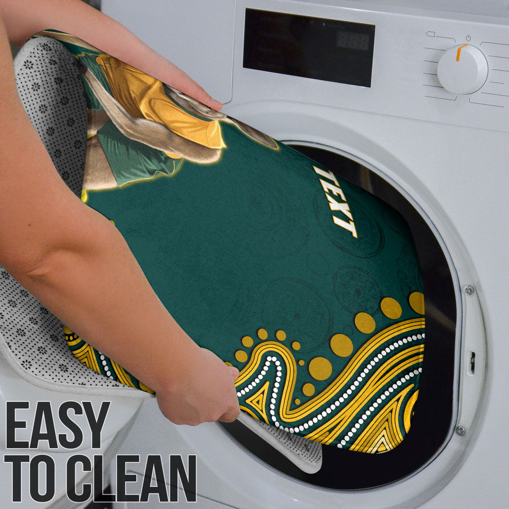 Personalized Kookaburras Field Hockey Kangaroo Bathroom Set Indigenous Australian Dot Art Style In Green And Gold