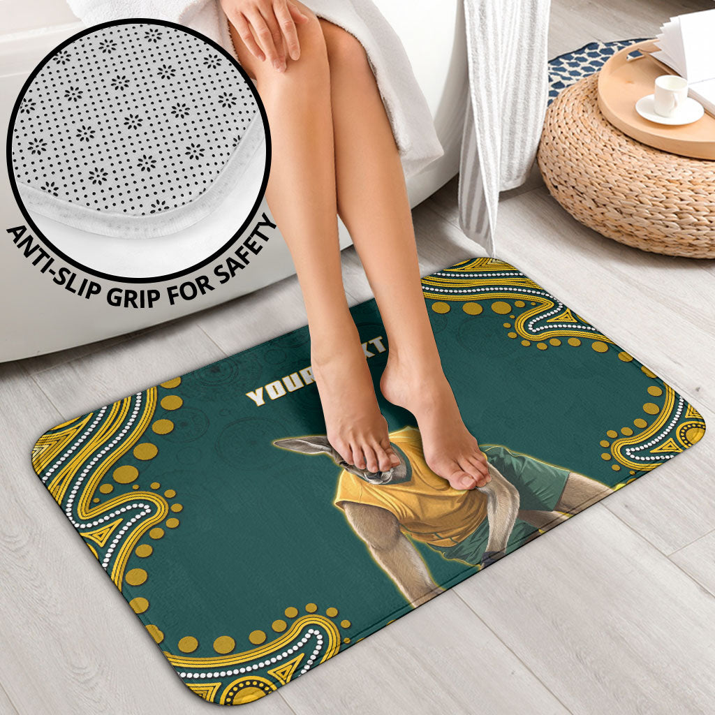 Personalized Kookaburras Field Hockey Kangaroo Bathroom Set Indigenous Australian Dot Art Style In Green And Gold