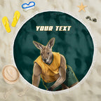 Personalized Kookaburras Field Hockey Kangaroo Beach Blanket Indigenous Australian Dot Art Style In Green And Gold