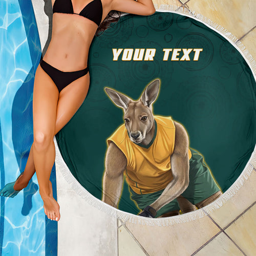 Personalized Kookaburras Field Hockey Kangaroo Beach Blanket Indigenous Australian Dot Art Style In Green And Gold