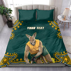 Personalized Kookaburras Field Hockey Kangaroo Bedding Set Indigenous Australian Dot Art Style In Green And Gold