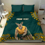 Personalized Kookaburras Field Hockey Kangaroo Bedding Set Indigenous Australian Dot Art Style In Green And Gold