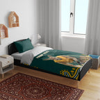 Personalized Kookaburras Field Hockey Kangaroo Bedding Set Indigenous Australian Dot Art Style In Green And Gold