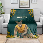Personalized Kookaburras Field Hockey Kangaroo Blanket Indigenous Australian Dot Art Style In Green And Gold