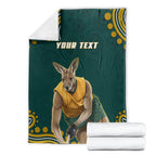 Personalized Kookaburras Field Hockey Kangaroo Blanket Indigenous Australian Dot Art Style In Green And Gold