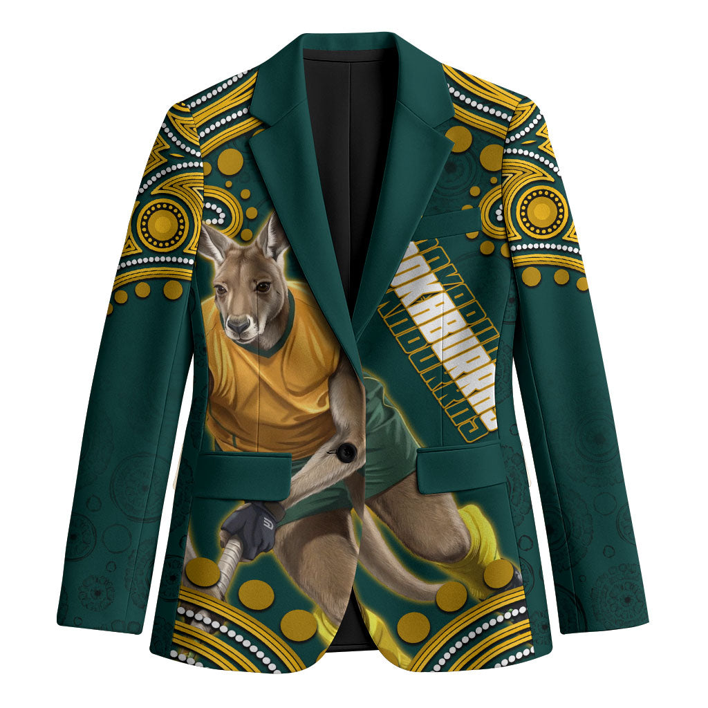 Personalized Kookaburras Field Hockey Kangaroo Blazer Indigenous Australian Dot Art Style In Green And Gold