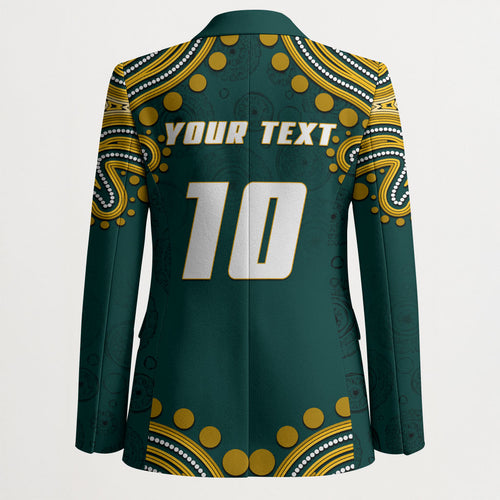 Personalized Kookaburras Field Hockey Kangaroo Blazer Indigenous Australian Dot Art Style In Green And Gold