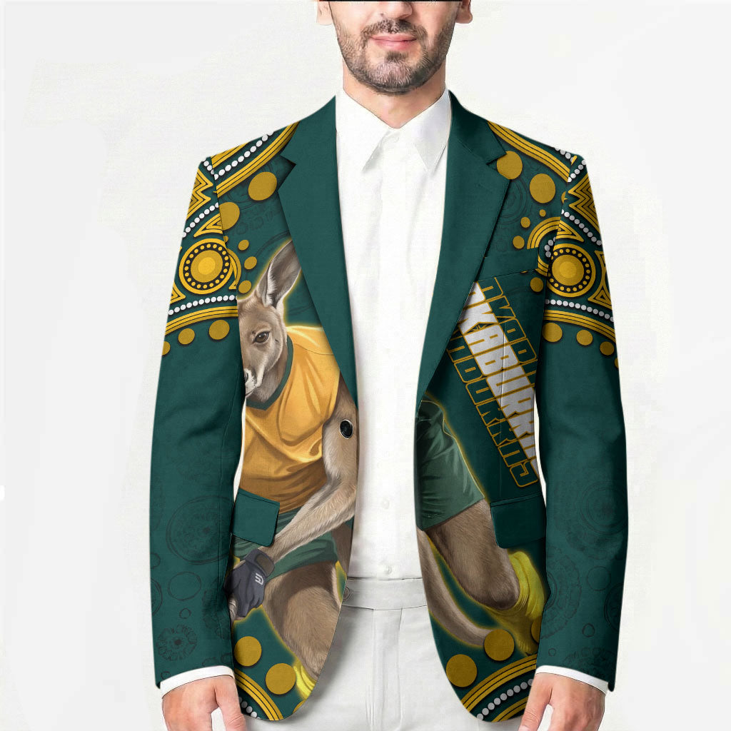 Personalized Kookaburras Field Hockey Kangaroo Blazer Indigenous Australian Dot Art Style In Green And Gold