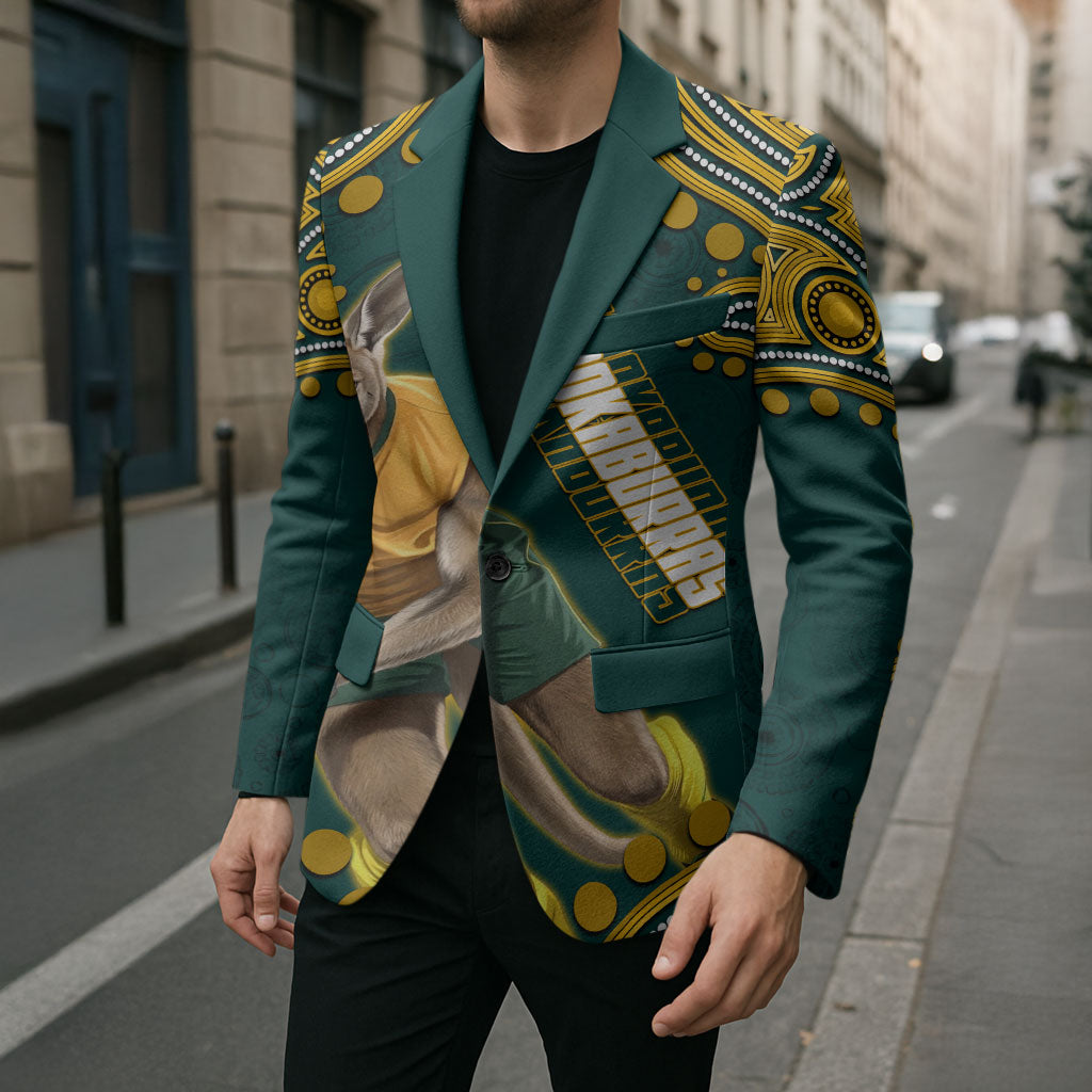 Personalized Kookaburras Field Hockey Kangaroo Blazer Indigenous Australian Dot Art Style In Green And Gold