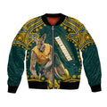 Personalized Kookaburras Field Hockey Kangaroo Bomber Jacket Indigenous Australian Dot Art Style In Green And Gold