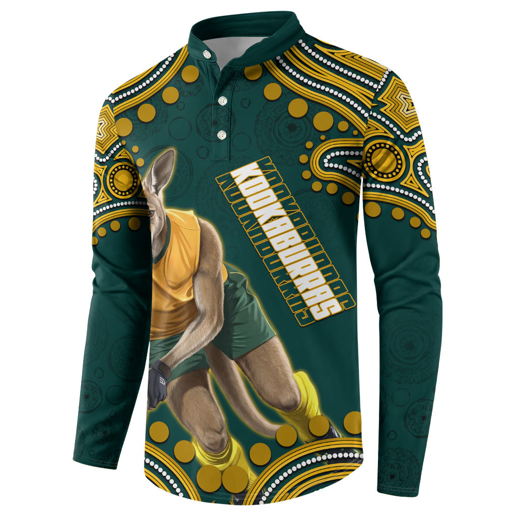 Personalized Kookaburras Field Hockey Kangaroo Button Sweatshirt Indigenous Australian Dot Art Style In Green And Gold