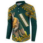 Personalized Kookaburras Field Hockey Kangaroo Button Sweatshirt Indigenous Australian Dot Art Style In Green And Gold