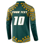 Personalized Kookaburras Field Hockey Kangaroo Button Sweatshirt Indigenous Australian Dot Art Style In Green And Gold