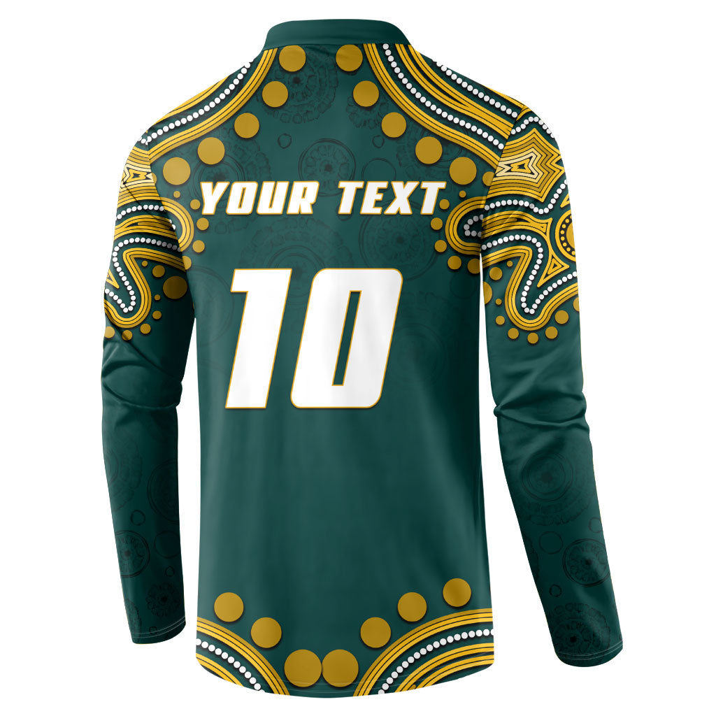 Personalized Kookaburras Field Hockey Kangaroo Button Sweatshirt Indigenous Australian Dot Art Style In Green And Gold