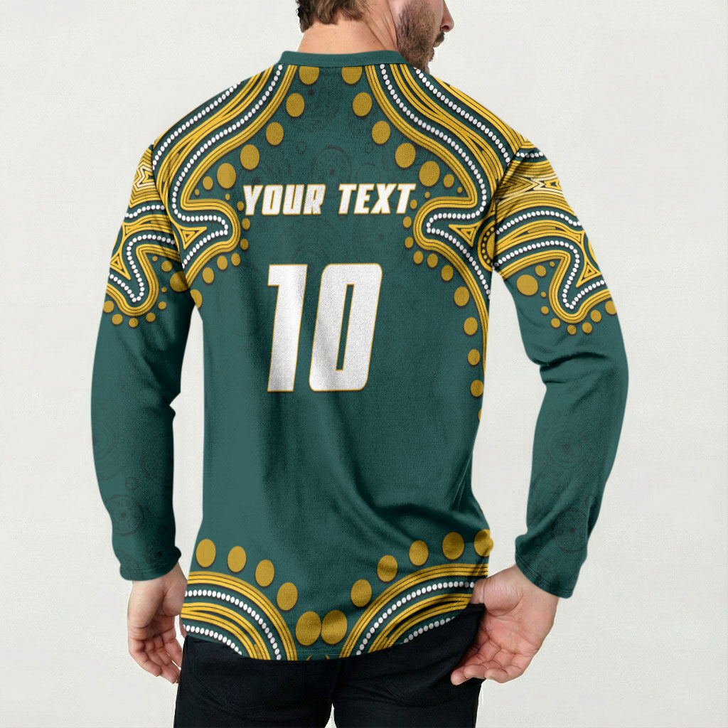 Personalized Kookaburras Field Hockey Kangaroo Button Sweatshirt Indigenous Australian Dot Art Style In Green And Gold