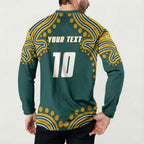 Personalized Kookaburras Field Hockey Kangaroo Button Sweatshirt Indigenous Australian Dot Art Style In Green And Gold
