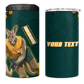 Personalized Kookaburras Field Hockey Kangaroo 4 in 1 Can Cooler Tumbler Indigenous Australian Dot Art Style In Green And Gold
