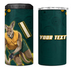 Personalized Kookaburras Field Hockey Kangaroo 4 in 1 Can Cooler Tumbler Indigenous Australian Dot Art Style In Green And Gold