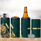 Personalized Kookaburras Field Hockey Kangaroo 4 in 1 Can Cooler Tumbler Indigenous Australian Dot Art Style In Green And Gold