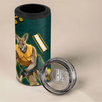 Personalized Kookaburras Field Hockey Kangaroo 4 in 1 Can Cooler Tumbler Indigenous Australian Dot Art Style In Green And Gold