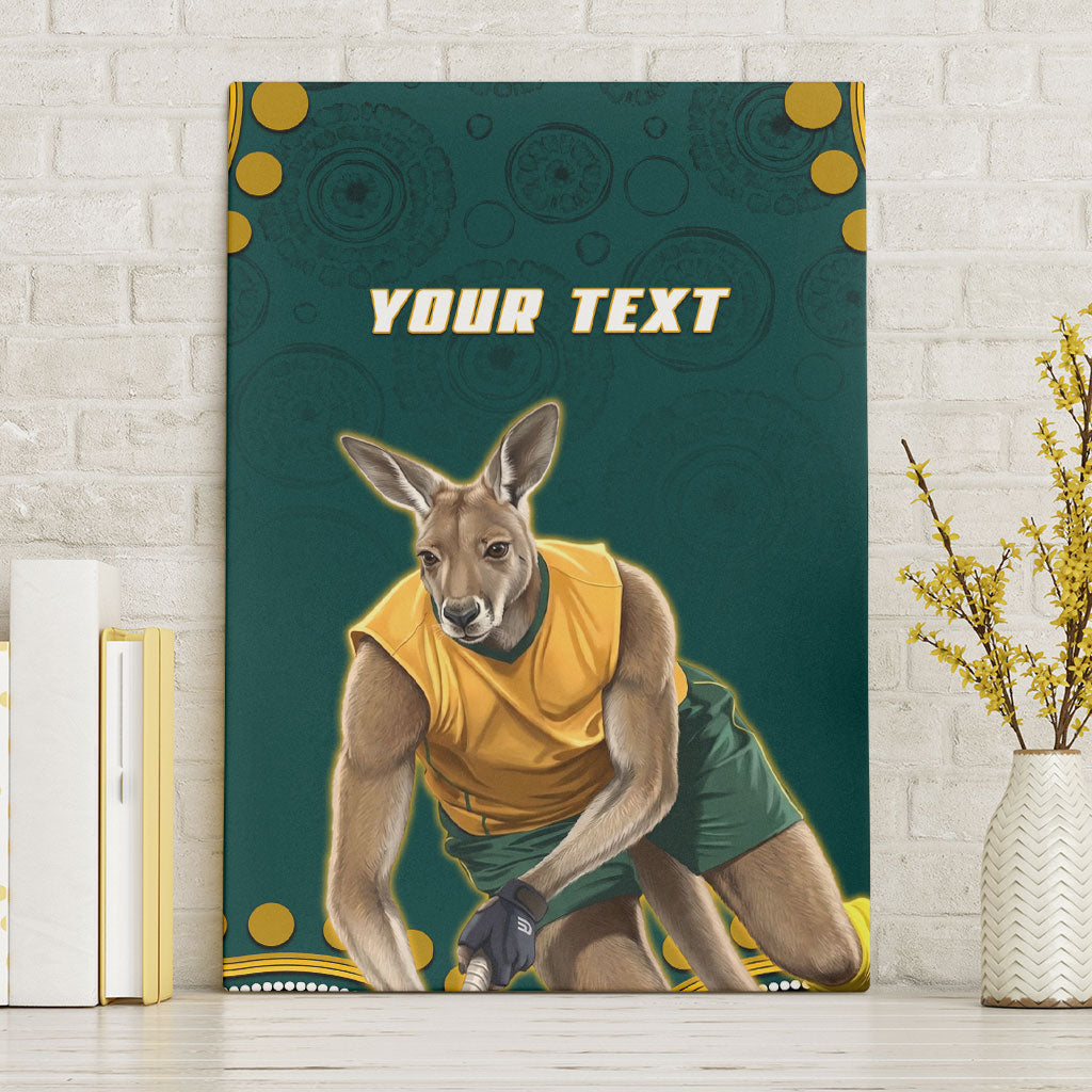 Personalized Kookaburras Field Hockey Kangaroo Canvas Wall Art Indigenous Australian Dot Art Style In Green And Gold