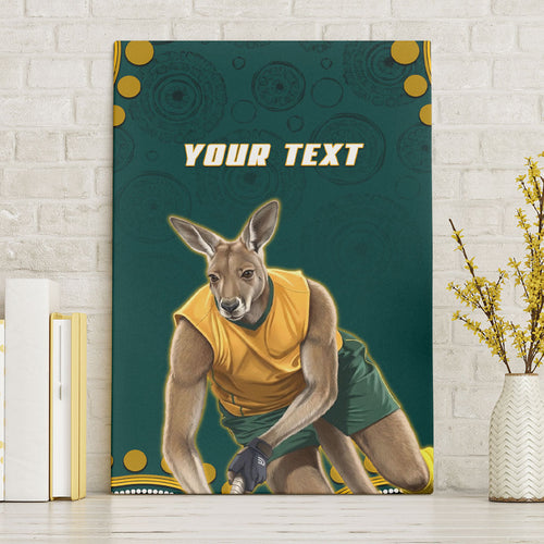 Personalized Kookaburras Field Hockey Kangaroo Canvas Wall Art Indigenous Australian Dot Art Style In Green And Gold